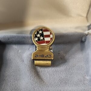Vintage | HEAD Gold-Tone Money Clip with Red, White & Blue Flag Emblem